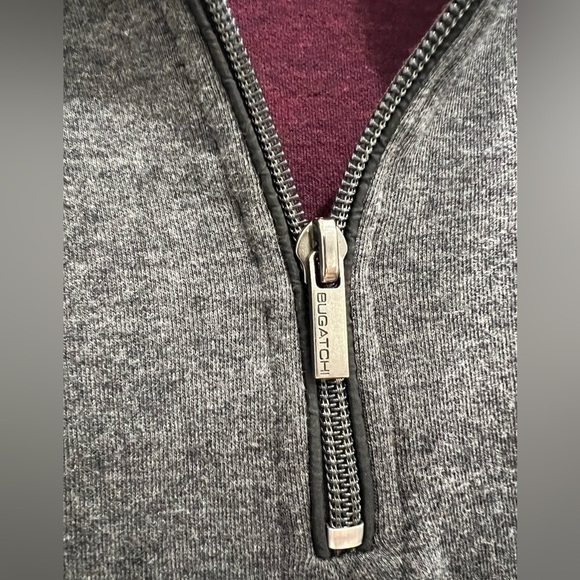 BUGATCHI UOMO Men’s grey fleece & black nylon 1/4 zip pullover size large - Picture 6 of 9